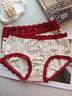 莫代爾紅色本命年內褲女純棉2026新款馬年抗菌結婚少女蕾絲女生三角短褲 【3條裝】波點(diǎn)紅+花朵紅+紅白莓紅 L 【適合90-110斤】 曬單實(shí)拍圖