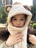 JEEP帽子女冬毛絨保暖加厚騎車(chē)防風(fēng)防寒連帽圍脖手套一體三件套 米色 曬單實(shí)拍圖