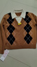 伊芙麗（eifini）伊芙麗羊毛假兩件POLO領(lǐng)撞色菱形格學(xué)院減齡針織衫25冬季新款 焦糖色 S 80-105斤 曬單實(shí)拍圖