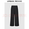 UR2026春季新款女裝休閑拼接格紋抽繩雙腰頭直筒褲UYL650080 黑色 S 曬單實(shí)拍圖