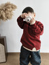 秋冬親子裝全家裝一家三口四口親子加厚毛衣雙層領(lǐng)母子母女家庭裝 酒紅色 100 曬單實(shí)拍圖