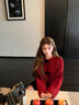 妃?，幮∠泔L(fēng)紅色連衣裙女2025秋冬新款韓系甜美風(fēng)新年戰袍小個(gè)子套裝裙 紅色毛衣+格子短裙 M 曬單實(shí)拍圖