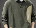 潮天士美式復古長(cháng)袖polo衫男寬松春秋工裝休閑體恤打底上衣男士大碼衣服 軍綠色 2XL【160-180斤】 曬單實(shí)拍圖