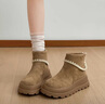 啄木鳥(niǎo)復古英倫風(fēng)厚底馬丁靴女2025新款冬季配裙子加絨雪地靴勃肯短靴 卡其色【加絨保暖】 38 (240mm) 曬單實(shí)拍圖