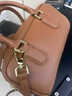 西柏萊真牛皮小眾高級感保齡球包包女包2026新款時(shí)尚手提單肩斜挎小方包 棕色 曬單實(shí)拍圖