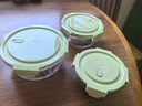 欣美雅（xinmeiya）【3件套】玻璃保鮮盒微波爐飯盒餃子盒便當盒冰箱水果收納密封盒 抹茶綠-圓 3件套710ml 3層 曬單實(shí)拍圖