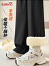 班尼路（Baleno）冬季加絨闊腿褲女2025新款巨厚羊羔絨褲子高腰顯瘦窄版直筒香蕉褲 曬單實(shí)拍圖