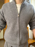 主意范（ZHUYIFAN）灰色中高領(lǐng)雙拉鏈毛衣男款美式復古開(kāi)衫外套感加厚春秋針織衫 灰色 L 推薦115-130斤 曬單實(shí)拍圖