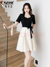 啄木鳥(niǎo)（TUCANO）赫本法式2025連衣裙新款夏季韓版拼接修身小個(gè)子胖MM假兩件套 2439短款米白色連衣裙 L 建議105-120斤 曬單實(shí)拍圖