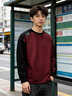 貴色高端重磅拼接長(cháng)袖T恤男春秋季純棉美式打底上衣寬松衛衣 酒紅 L  適合130-145斤 曬單實(shí)拍圖