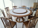 尚沫新中式實(shí)木餐桌帶巖板轉盤(pán)圓桌XR-人字腳 1.6米一桌八椅(帶轉盤(pán)) 曬單實(shí)拍圖