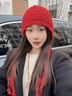 偶森鏤空針織毛線(xiàn)帽女秋冬季川西旅游出片神器拍照流蘇綁帶安可雷穿搭 曬單實(shí)拍圖