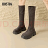 dusto大東長(cháng)筒靴冬季女鞋新款粗跟中跟側拉鏈圓頭002161e  咖啡色 38 曬單實(shí)拍圖