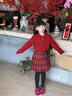 moonkids童裝女童紅色裙子秋冬款新年戰袍半身裙兒童加厚百褶短裙 4539紅格子半身裙 110 cm 曬單實(shí)拍圖