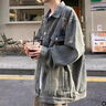 美式復古牛仔外套男春秋潮牌初秋衣服褂子痞帥高級感水洗破洞夾克 藍色 2XL 曬單實(shí)拍圖