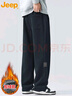 JEEP吉普休閑褲男秋冬季直筒褲寬松闊腿褲子彈力運動(dòng)男褲 黑色加絨4XL 曬單實(shí)拍圖