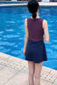 WATERTIME泳衣女款復古高級顯瘦溫泉海邊度假茶歇游泳裙 汐墨色 L 曬單實(shí)拍圖
