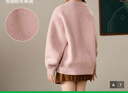 ASK JUNIOR兒童毛衣冬季中大童加絨加厚保暖毛衫女童純色針織衫上衣 粉色 曬單實(shí)拍圖
