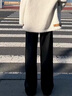 SIINSIIN【楊冪同款】加絨直筒褲女秋冬新款休閑褲黑色闊腿褲子顯瘦瑜伽褲 【加厚絨】常規-顯瘦黑 （拍2贈潮襪*1保暖套裝*1包*1） L 【121-135斤】 曬單實(shí)拍圖