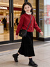 小豬彼特女童套裝冬裝裙子兒童拜年服紅色毛衣秋冬過(guò)年女孩巨好看新年戰袍 4551黑色【絲絨半裙】 140 cm 曬單實(shí)拍圖