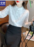 羅蒙（ROMON）加絨加厚蕾絲長(cháng)袖襯衫女打底衫女2025秋冬新款別致洋氣雪紡衫立領(lǐng) 白色加/絨 L 曬單實(shí)拍圖