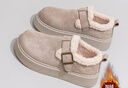 回力女鞋加絨勃肯鞋冬季新款厚底毛毛鞋百搭低幫保暖棉鞋 米色 40 曬單實(shí)拍圖