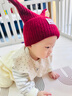 番桃盒子寶寶時(shí)尚字母標防風(fēng)保暖毛線(xiàn)帽親膚不扎嬰幼兒長(cháng)耳朵帽子 紅色 44-49cm6個(gè)月-3歲 曬單實(shí)拍圖