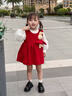 G.duck小黃鴨女童套裝春秋款連衣裙周歲女寶寶公主裙禮服兒童秋冬兩件套 紅色 73 (建議身高63-73CM) 曬單實(shí)拍圖