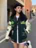 BJHG【飛天小女警聯(lián)名】不計后果美式棒球服夾克女款春季寬松復古外套 毛毛綠 L 130-160斤 曬單實(shí)拍圖
