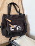 星昔日系ins潮流復古中性包包學(xué)生上課補習手提袋百搭通勤單肩斜挎包 黑色【含徽章】 曬單實(shí)拍圖