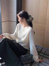 塔馳密司（touchmiss）春季新款文藝復古女套頭短款毛衣寬松圓領(lǐng)長(cháng)袖針織衫FSL 白色 L 曬單實(shí)拍圖