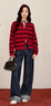 茵曼復古條紋撞色針織外套2026春季女裝新款新年紅裝休閑寬松開(kāi)衫毛衣 紅底黑條 XL 曬單實(shí)拍圖