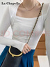 La Chapelle方領(lǐng)長(cháng)袖打底衫露鎖骨t恤女設計感小眾內搭氣質(zhì)上衣 白色 M 曬單實(shí)拍圖