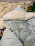 BLOVELAN雪落甜絨 甜美俏皮連帽90白鴨絨木耳邊羽絨服女保暖冬季 冰川藍（羽絨服+真白狐貍毛領(lǐng) S 曬單實(shí)拍圖