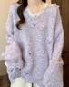 奶fufu軟糯毛衣女春秋大碼胖mm寬松慵懶風(fēng)上衣蕾絲拼接V領(lǐng)針織衫 4587紫色 L  【建議111斤-120斤】 曬單實(shí)拍圖