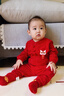 湯尼倍兒嬰兒新年套裝紅色拜年衣服分體兩件套寶寶外出周歲禮服 紅色【可開(kāi)襠款】 80 cm 曬單實(shí)拍圖