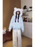 氣質(zhì)百搭風(fēng)連帽毛絨耳朵棉服羽絨外套冬季女學(xué)生加厚休閑保暖棉衣 藍色【升級立體夾棉保暖款】 S 曬單實(shí)拍圖