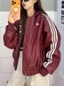 阿迪達斯（adidas）三葉草 棉服女2026春季新款保暖運動(dòng)休閑時(shí)尚短款仿皮夾克外套 KU6858 暗紅色/帽子可拆卸 L 曬單實(shí)拍圖
