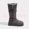 巧丂灰色可翻折長(cháng)中高筒雪地靴子女士秋冬季加絨馬丁百搭厚底毛毛棉鞋 灰色 加絨 底厚4cm 37 正常碼 曬單實(shí)拍圖