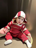 G.duck春秋季新款嬰兒衣服背帶褲套裝韓版色織條紋針織毛線(xiàn)衛衣寶寶哈衣 9360紅色二件套 66cm #66 曬單實(shí)拍圖