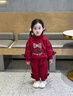 G.duck女童秋冬款加絨套裝2026新款兒童中國風(fēng)刺繡拜年服卡通蝴蝶結衛衣 紅色【裝】 保暖一體絨 90 曬單實(shí)拍圖