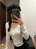 妙奕嘉白色蕾絲打底衫女可外穿內搭打底衣秋冬洋氣長(cháng)袖t恤修身純欲上衣 蕾絲花邊紐扣長(cháng)袖 M 【建議90-105斤】 曬單實(shí)拍圖