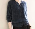兔皇（TUHUANG）【厚款26支純羊絨】拉毛小V領(lǐng)毛衣25秋冬女開(kāi)衫羊絨衫TW892447 曬單實(shí)拍圖