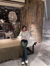 魯雅爾美式復古微喇叭牛仔褲女秋冬季加絨加厚高腰百搭顯瘦小個子闊腿褲 水泥灰 常規 L 曬單實拍圖