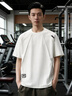 貴色高端美式重磅拼接短袖T恤男夏季新款潮牌寬松圓領(lǐng)休閑體恤男 白色 L  適合130-150斤 曬單實(shí)拍圖