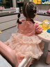 Little  Naive兒童秋季絲絨拼接紗裙女童表演晚禮服生日蛋糕連衣裙 粉色 110 曬單實(shí)拍圖