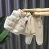 G.duck小黃鴨童裝男童冬季套裝韓版衣服寶寶加絨加厚三件套兒童時(shí)髦馬甲 米色三件套 120 (建議105-115cm 5-6周歲) 曬單實(shí)拍圖