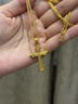 老鋪黃金古法手工足金項鏈·十字架1號鉆飾吊墜（金鏈款） 大號金重約25.2g 曬單實(shí)拍圖