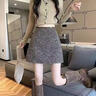 喬詩(shī)彤毛呢半身裙女春夏新款氣質(zhì)法式復古亮片短裙a字顯瘦高腰包臀裙子 亮片灰色 M 曬單實(shí)拍圖