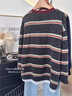 LDBE條紋撞色長(cháng)袖t恤女秋冬寬松百搭小眾設計感韓系圓領(lǐng)上衣打底衫ins 深灰色 M 80-120斤 曬單實(shí)拍圖